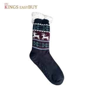 Long Blue Socks with Reindeer Design - Image 1