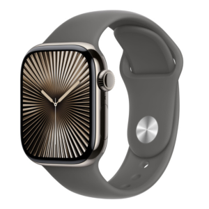 Apple Watch Series 10 GPS + Cellular 42mm Natural Titanium Case with Stone Grey Sport Band - Image 1