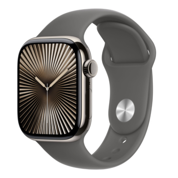 Apple Watch Series 10 GPS + Cellular 42mm Natural Titanium Case with Stone Grey Sport Band - SM