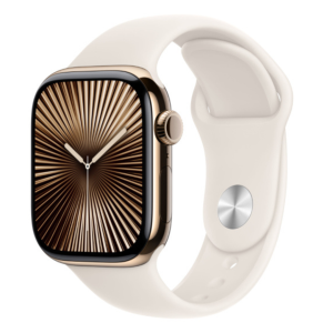 Apple Watch Series 10 GPS + Cellular 46mm Gold Titanium Case with Starlight Sport Band - Image 1