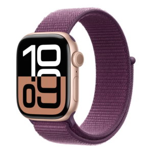 Apple Watch Series 10 GPS + Cellular 46mm Rose Gold Aluminium Case with Plum Sport Loop - Image 1