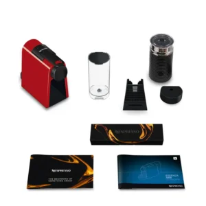Nespresso Essenza Bundle 1450W Mini Automatic Espresso Machine with Aeroccino Milk Frother - Ruby Red 90009475 - Image 2