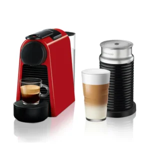 Nespresso Essenza Bundle 1450W Mini Automatic Espresso Machine with Aeroccino Milk Frother - Ruby Red 90009475 - Image 1